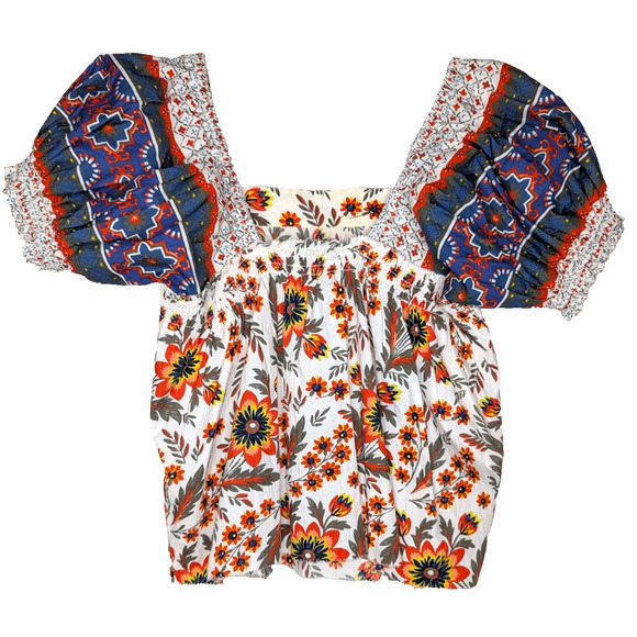 Joie Cleona Puff Sleeve Boho Peasant Prairie Cottage Floral Square Neck Top SML - Picture 3 of 11